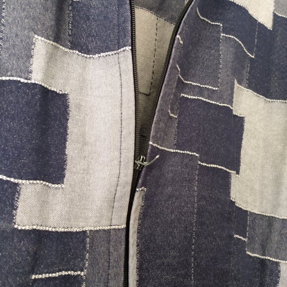 Handmade Denim Jean Patchwork Dress Plus Size 44.5"B 34"W Amish Mennonite Cape - Picture 14 of 14